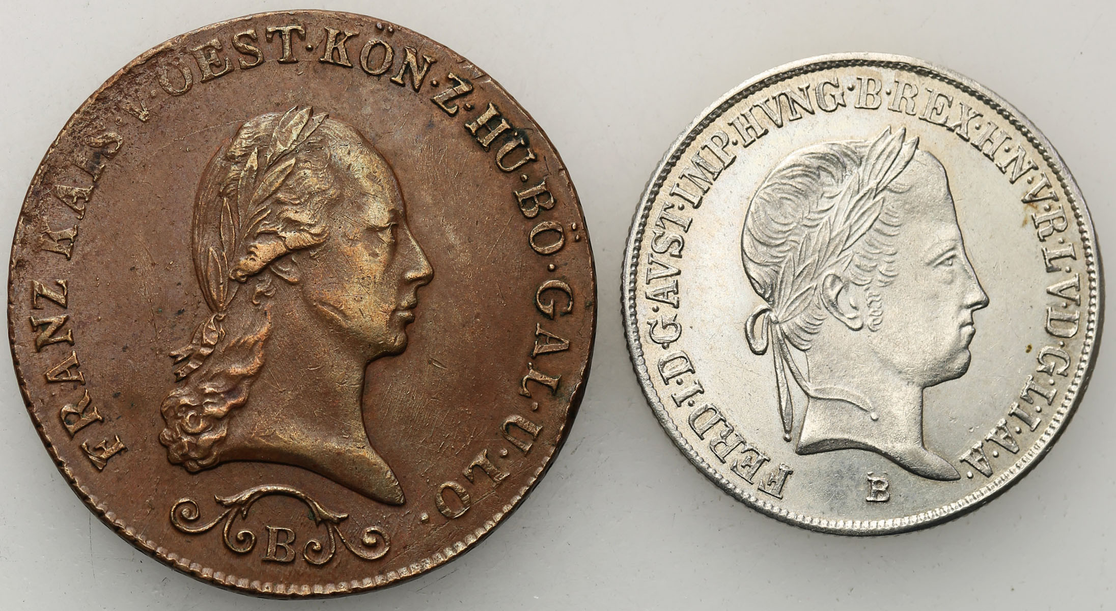 Austria, Węgry, 3 krajcary 1812 S, Smolnik, 20 krajcarów 1837 B, Kremnica, zestaw 2 monet